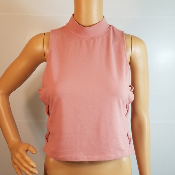 NWT. Charlotte Russe Pink Crop Top w/Side Ties - Picture 2 of 7